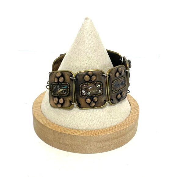 Custom Brass & Polymer Clay Square Link Adjustable Bracelet 7" L Unique Design - Picture 3 of 7